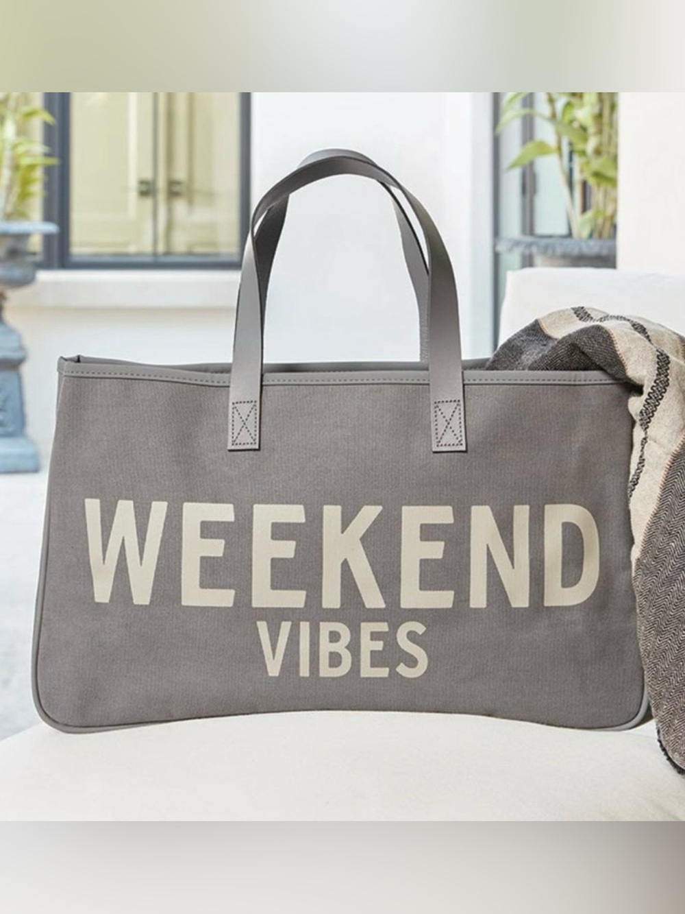 Weekend Vibes Gray Canvas Tote